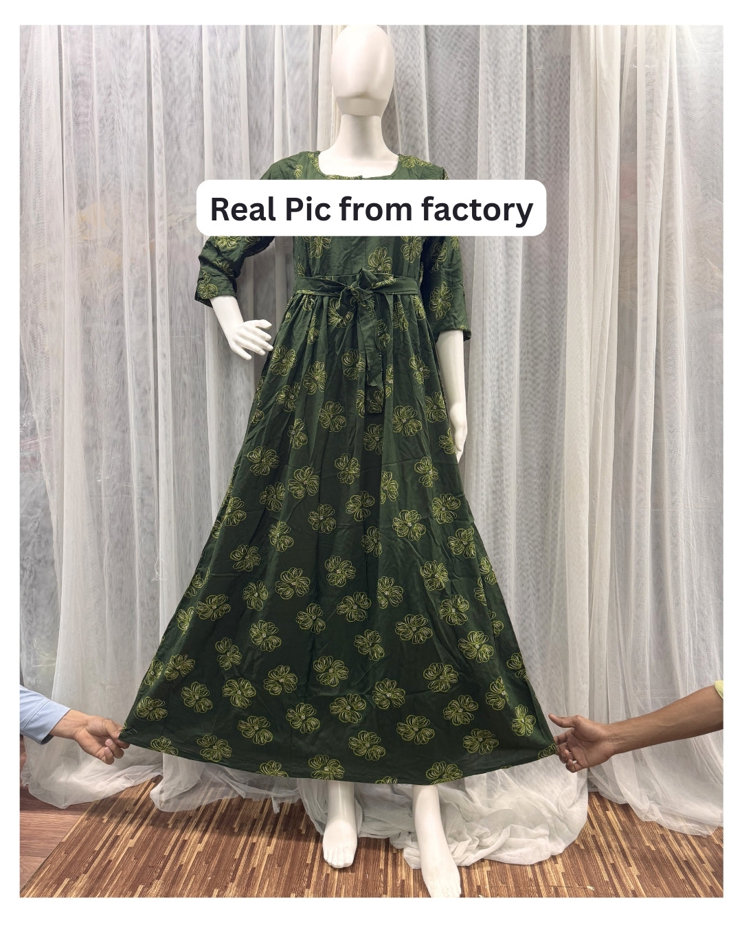 Sketch Green Flower - Maternity Kurti with Feeding Zips - Soft Rayon