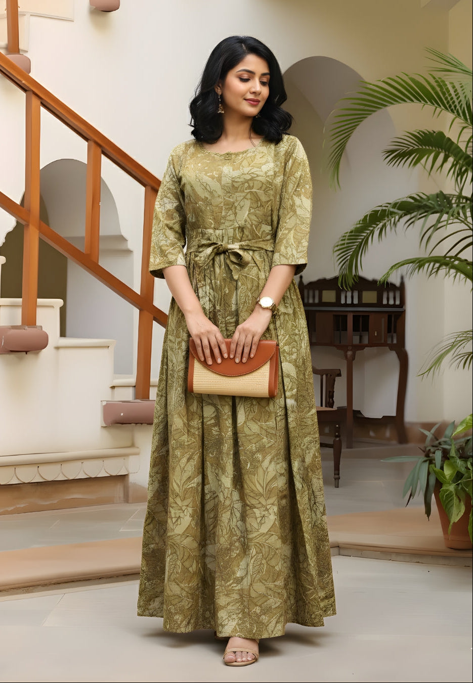 Multi Flower Dessert Cream  - Maternity Kurti with Feeding Zips - Soft Rayon