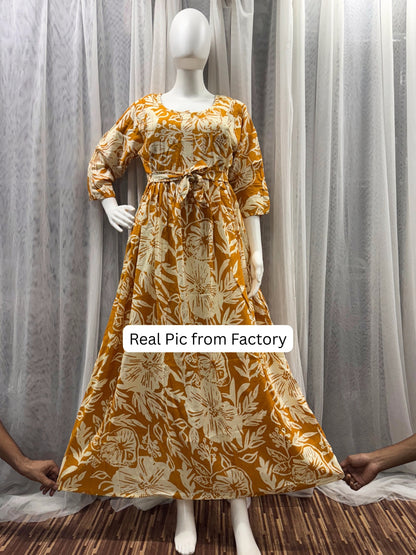 Hibiscus - Yellow White - Maternity Kurti with Feeding Zips - Soft Rayon