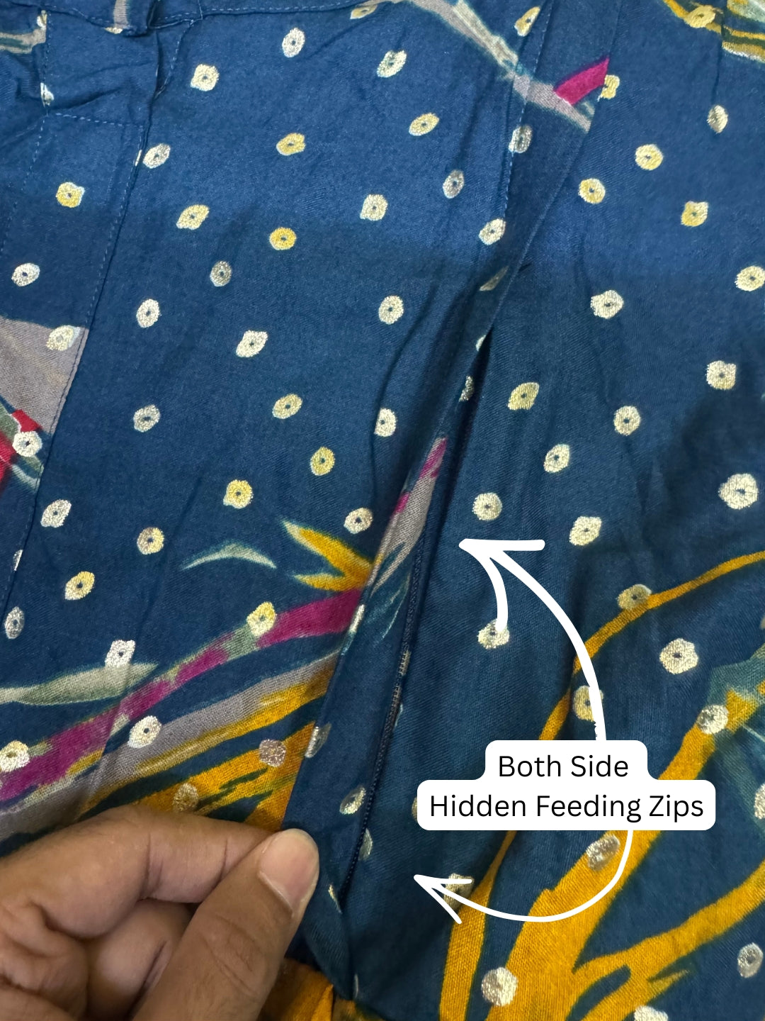 Nerium Flower - Blue - Maternity Kurti with Feeding Zips - Soft Rayon
