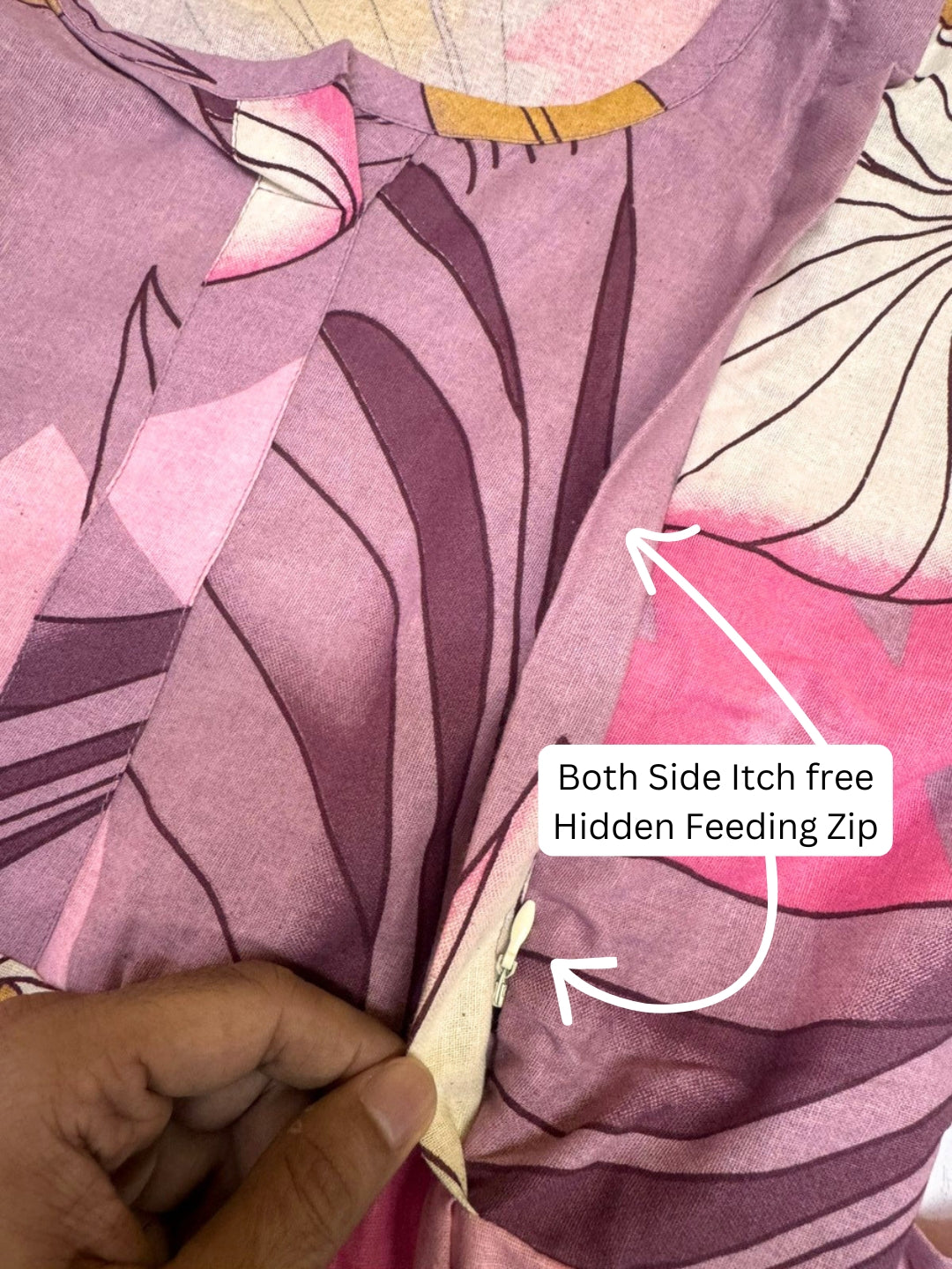 Lotus Pink - Maternity Kurti with Feeding Zips - Cotton Flex - Thicker Fabric