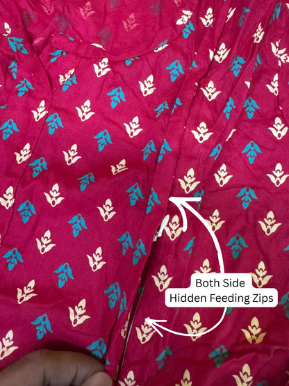 Kairavi - Pink - Maternity Dress with Feeding Zips - Soft Rayon