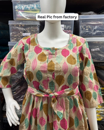 Beach Pink Petals - Maternity Kurti with Feeding Zips - Cotton Flex - Thicker Fabric