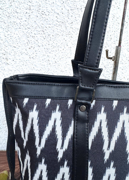 Black Zigzag - Office & College Tote Bag with Laptop Compartment