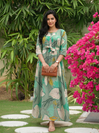 Lotus Sea Green - Maternity Kurti with Feeding Zips - Cotton Flex - Thicker Fabric