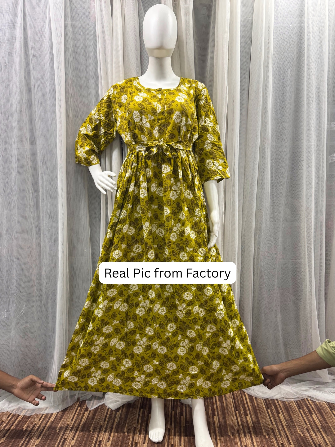 White Flower - Mustard - Maternity Kurti with Feeding Zips - Soft Rayon