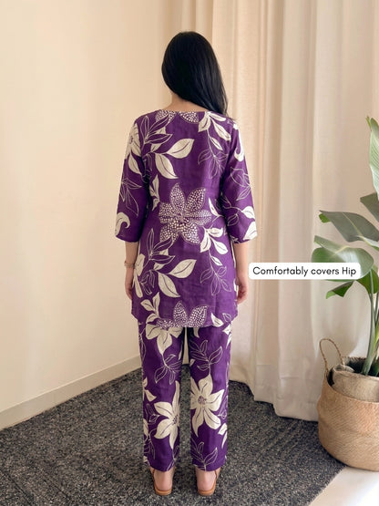 Lily Flower - Purple - Cord Set - Pure Cotton