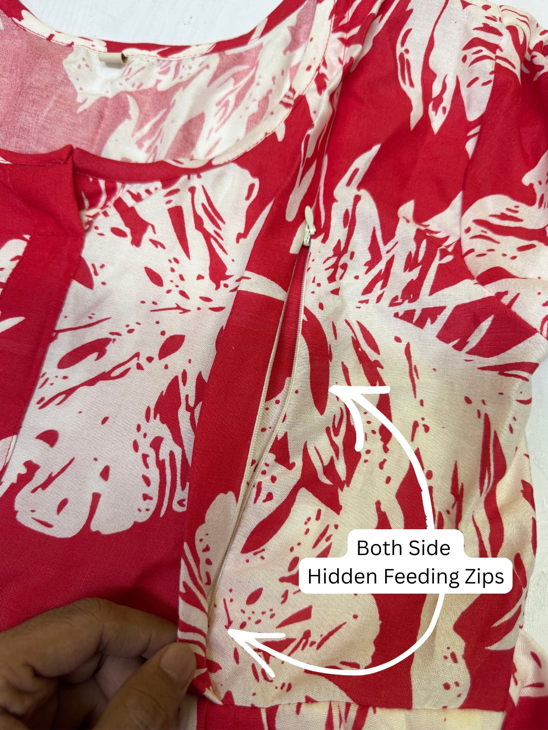 Swiss Red - Maternity Dress with Feeding Zips - Soft Rayon
