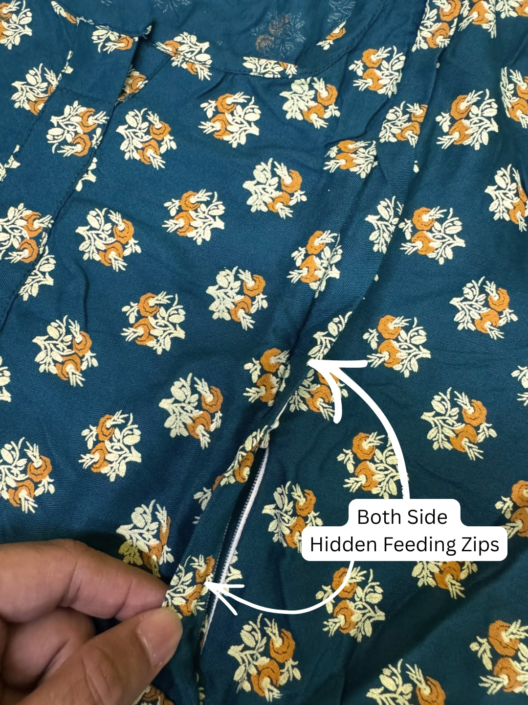 Curly Rose - Blue - Maternity Dress with Feeding Zips - Soft Rayon