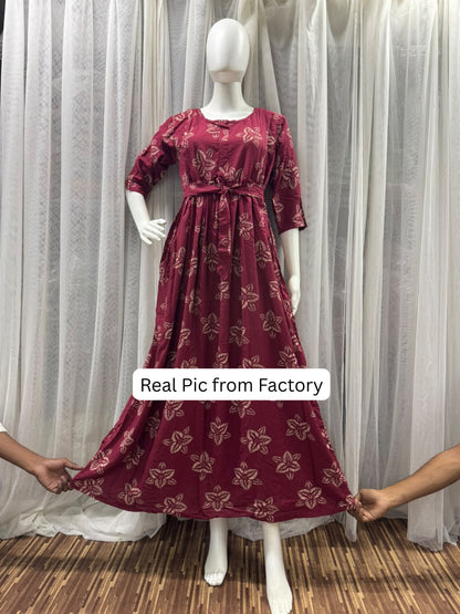 Meher Maroon - Maternity Dress with Feeding Zips - Soft Rayon