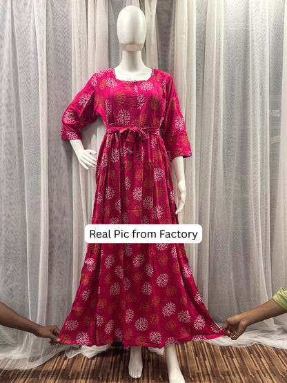 Marigold Rayon - Pink White - Maternity Kurti with Feeding Zips - Soft Rayon
