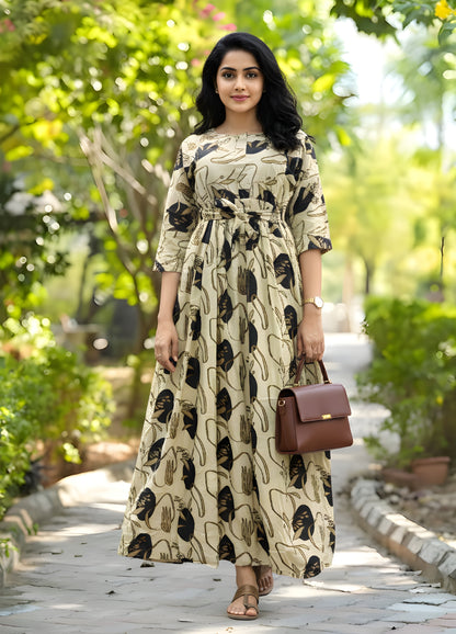 Off White Black Flower - Maternity Kurti with Feeding Zips - Soft Rayon
