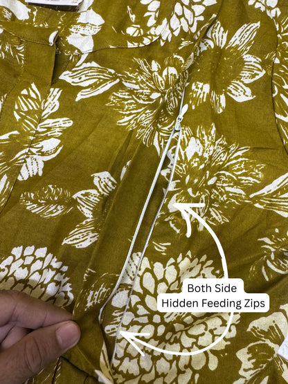 Marigold Mehendi - Maternity Dress with Feeding Zips - Pure Cotton