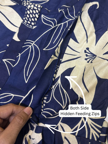 Lily Blue - Maternity Dress with Feeding Zips - Pure Cotton