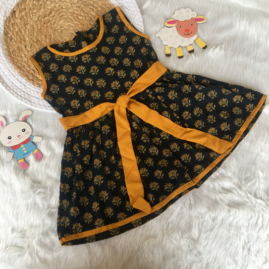 Baby Frock - Blue Flower & Yellow belt