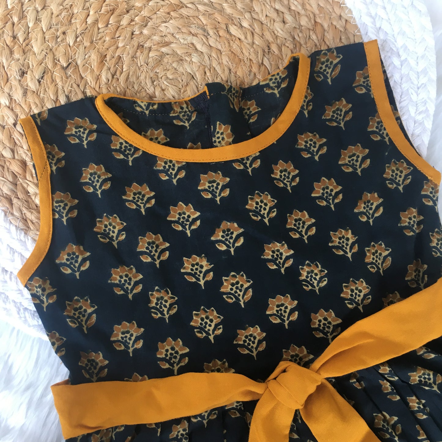 Baby Frock - Blue Flower & Yellow belt