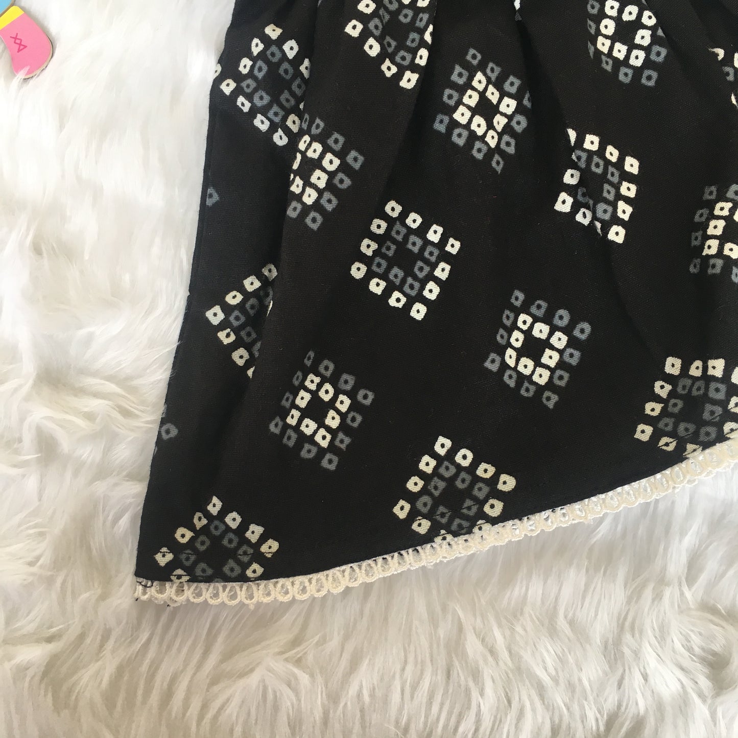 Baby Frock - Black Square Bandhani