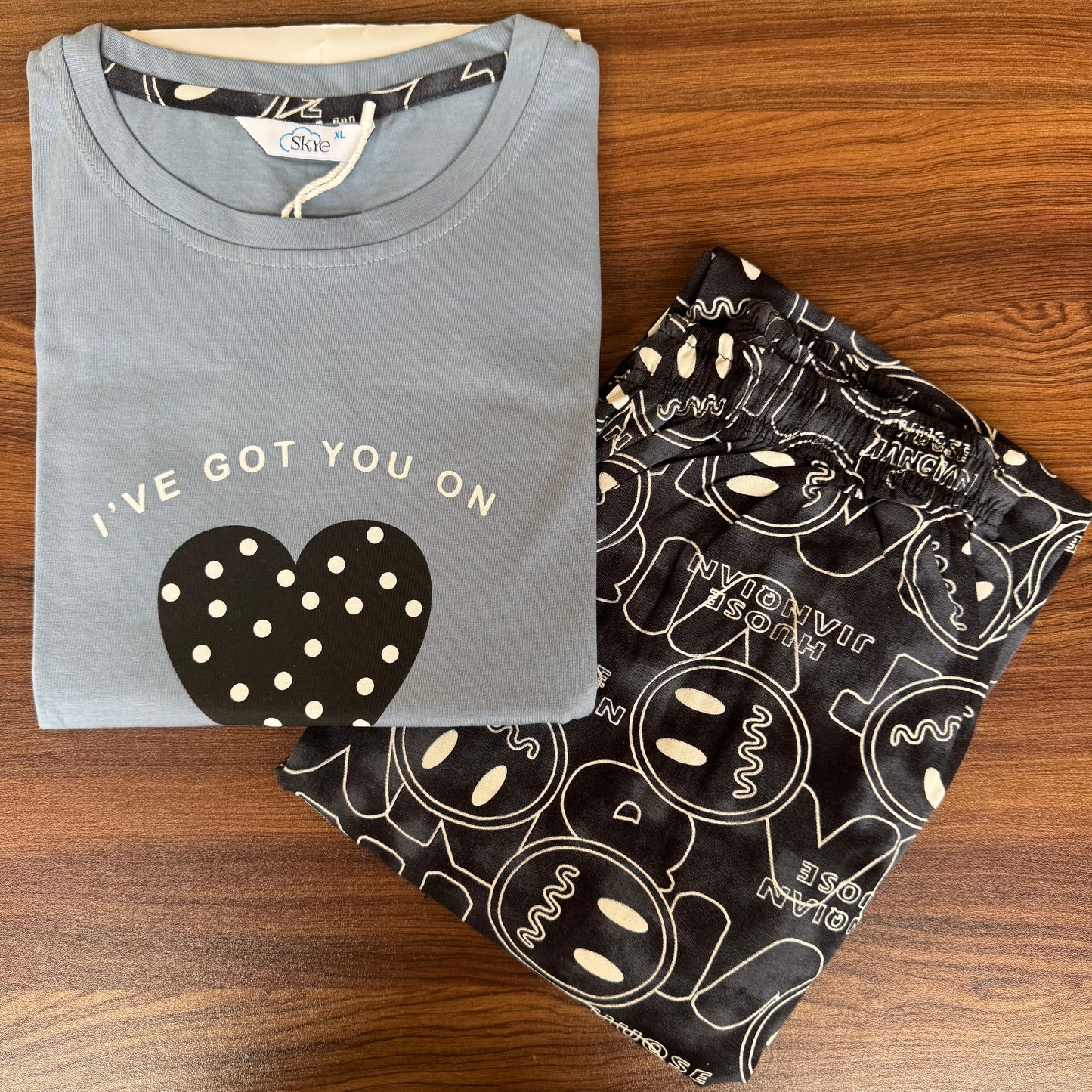 Hosiery Cotton Night Suit - Grey Heart