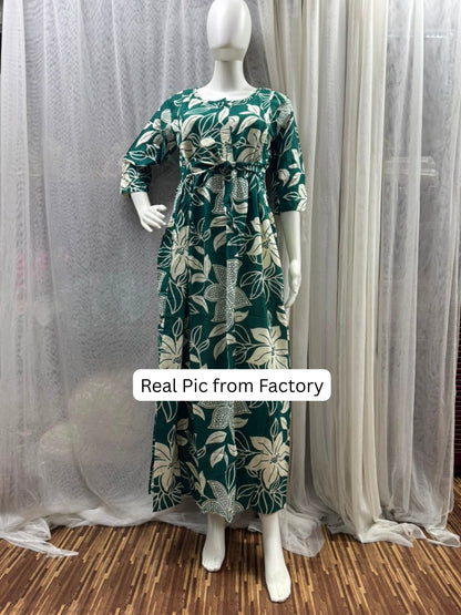 Lily Flower Sea Green - Maternity Kurti with Feeding Zips - Soft Rayon