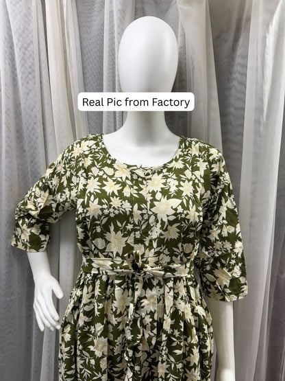 Wildstar - Green - Maternity Dress with Feeding Zips - Soft Rayon