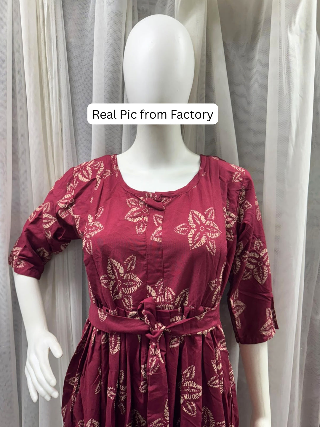 Meher Maroon - Maternity Dress with Feeding Zips - Soft Rayon