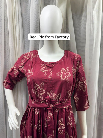Meher Maroon - Maternity Dress with Feeding Zips - Soft Rayon