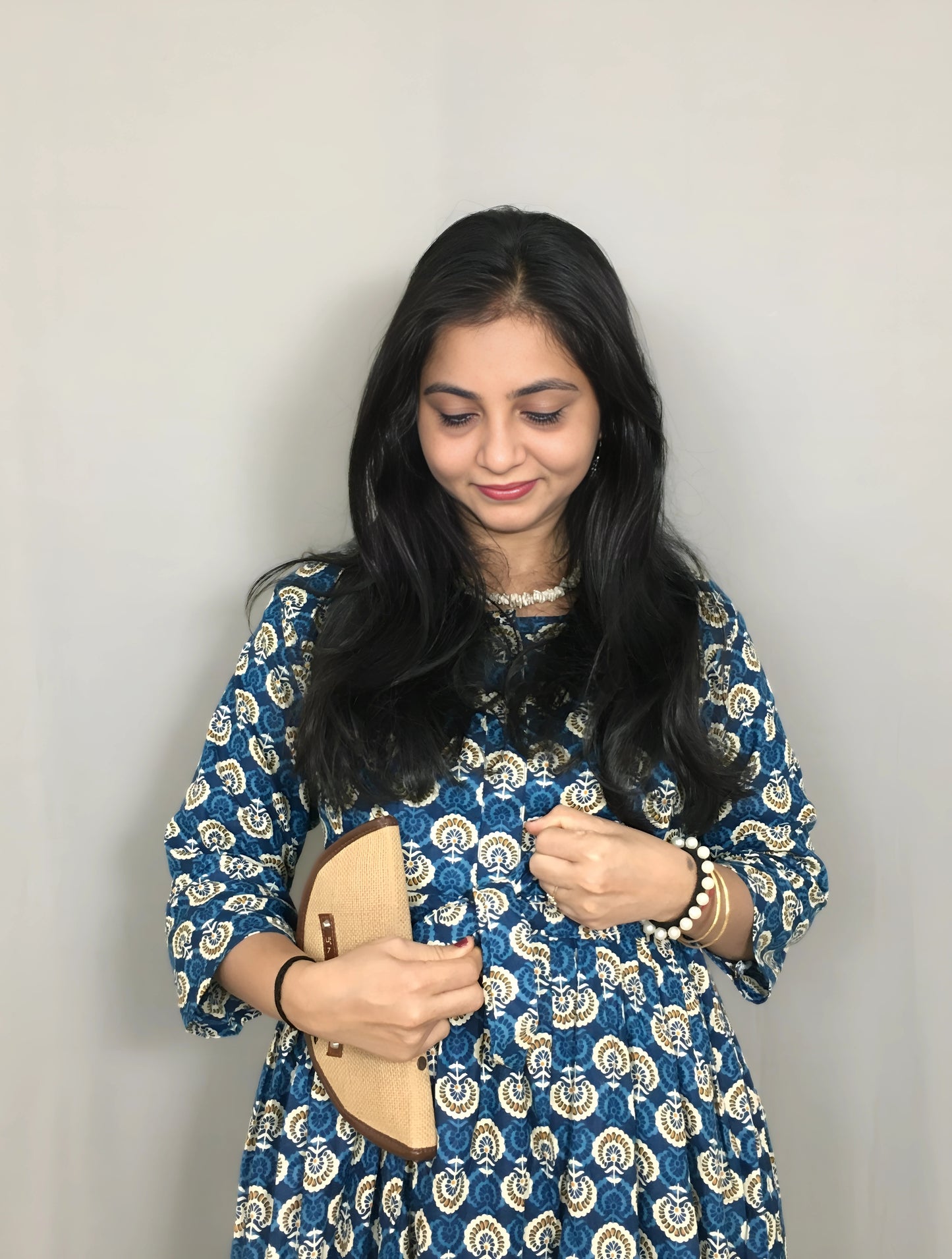 Sunflower  - Blue - Maternity Kurti with Feeding Zips - Cotton Flex - Thicker Fabric (Copy)