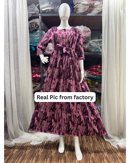 Acrylic Art - Purple - Maternity Kurti with Feeding Zips - Cotton Flex - Thicker Fabric