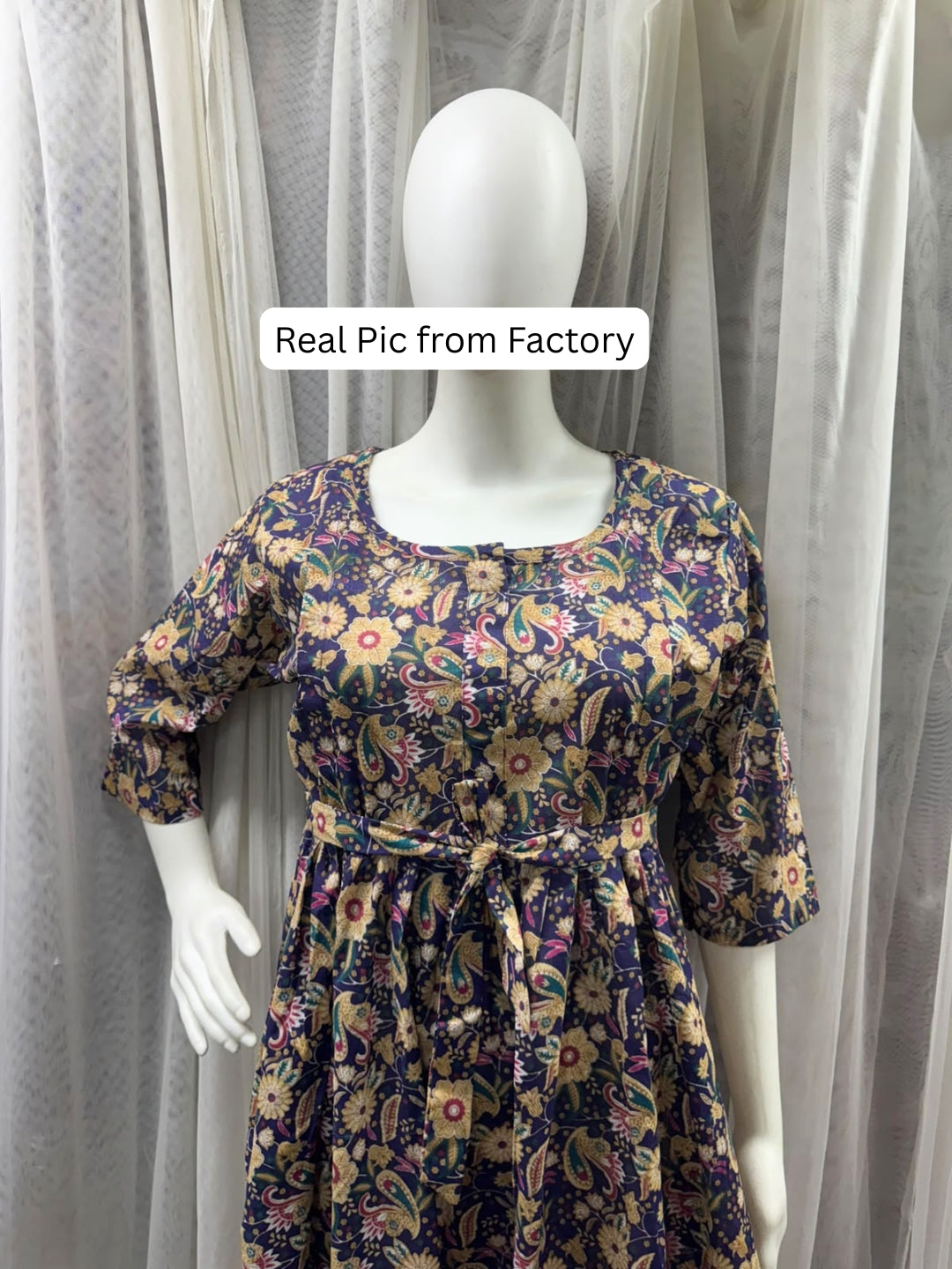 Gulmohar - Blue - Maternity Dress with Feeding Zips - Pure Cotton