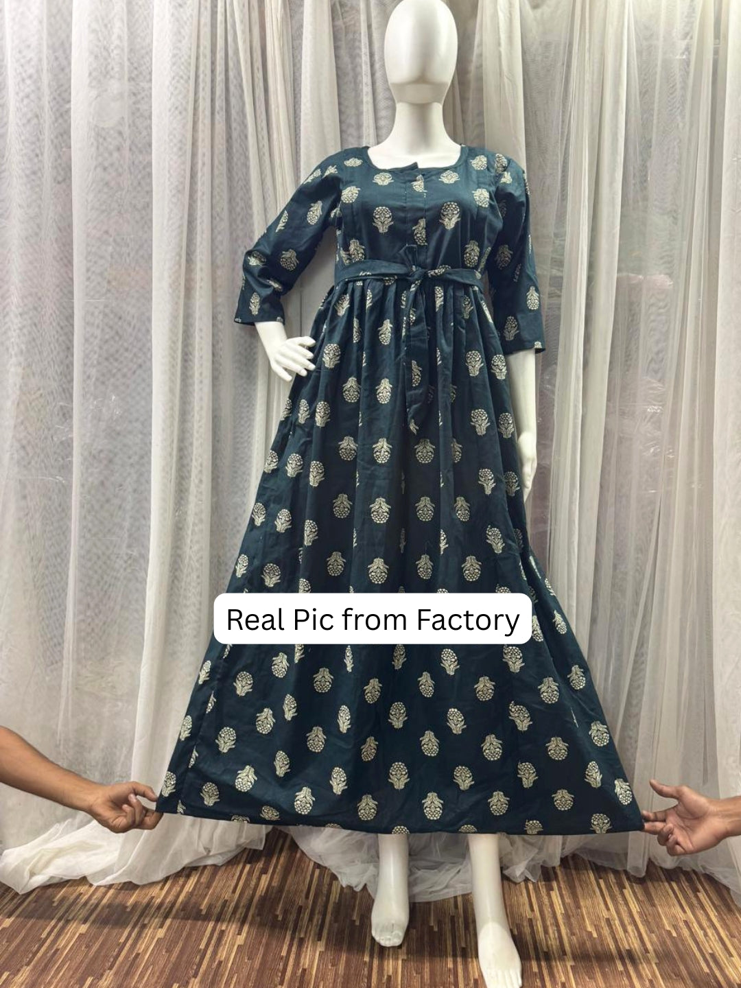 Rustic Flower - Blue - Maternity Dress with Feeding Zips - Pure Cotton