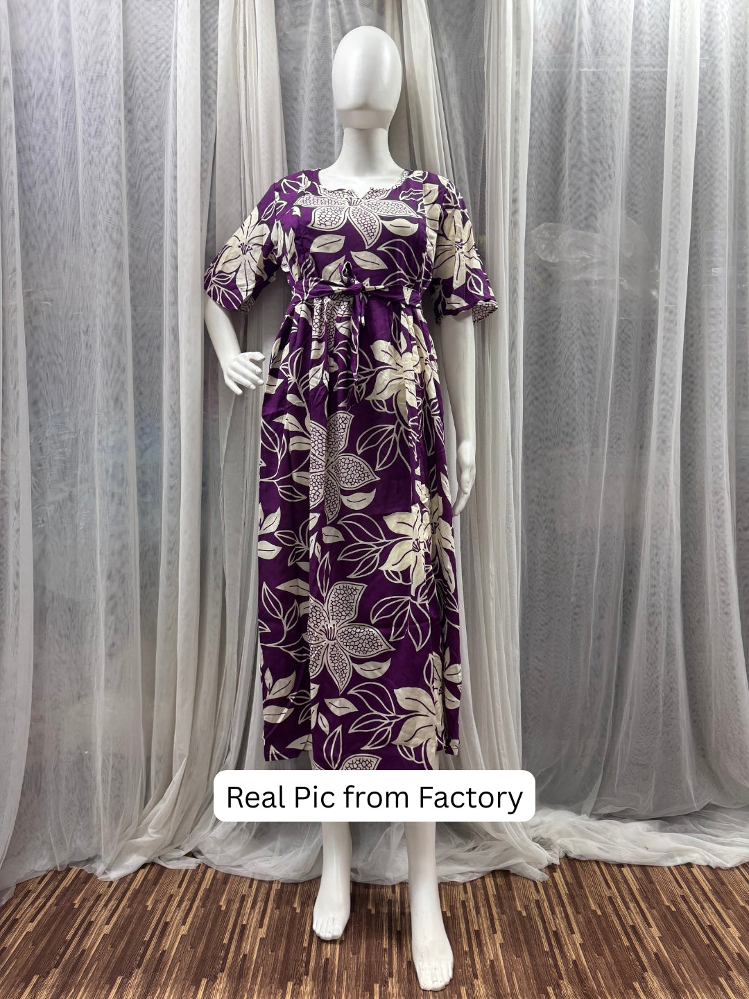Lily Purple - Knee Length Maternity Dress with Feeding Zips - Soft Rayon