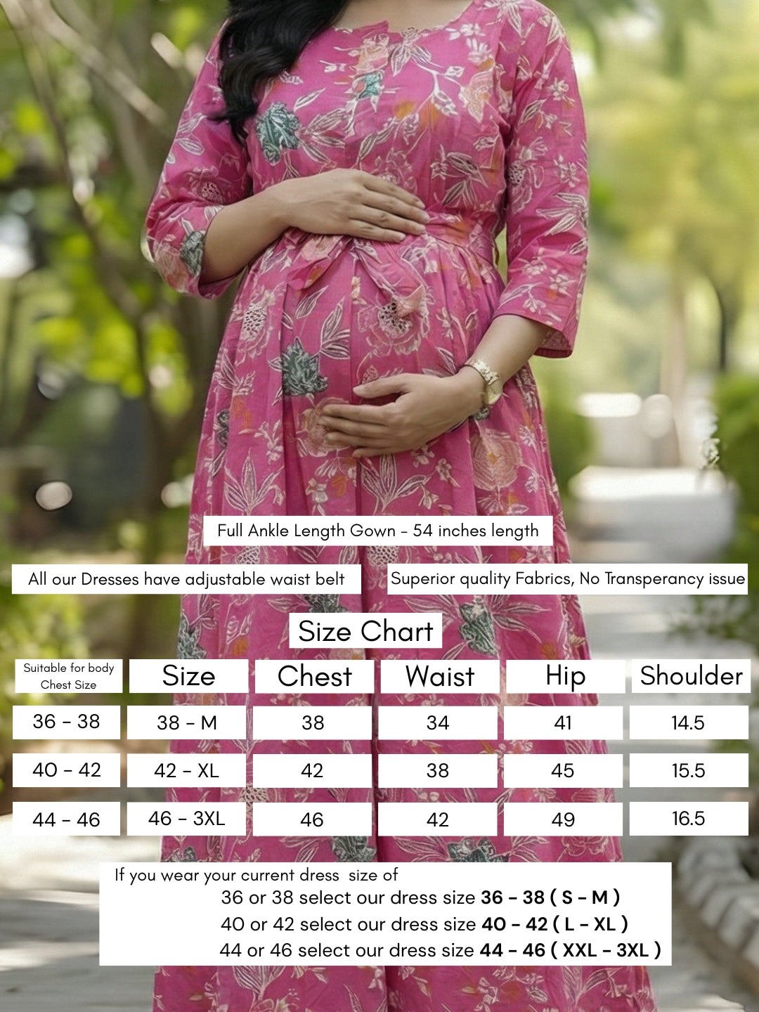 Pink Green Flower - Maternity Kurti with Feeding Zips - Cambric Cotton