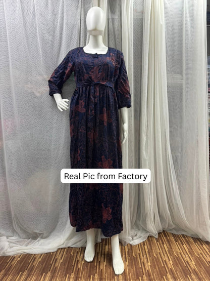Hibiscus Blue Pink - Maternity Dress with Feeding Zips - Soft Rayon