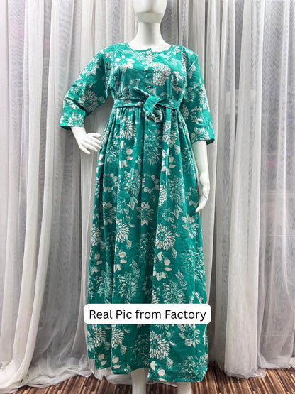 Marigold Sea Blue - Maternity Dress with Feeding Zips - Pure Cotton