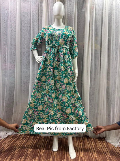 Sea Green Garden - Maternity Dress with Feeding Zips - Soft Rayon