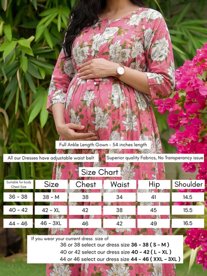 Exotic Pink - Maternity Dress with Feeding Zips - Pure Cotton