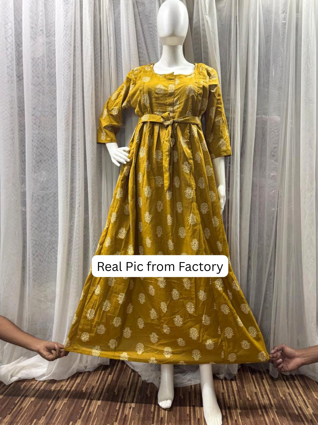 Rustic Flower - Mustard - Maternity Dress with Feeding Zips - Pure Cotton