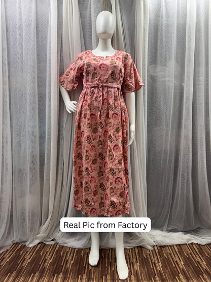 Peach Grey - Knee Length Maternity Dress with Feeding Zips - Soft Rayon