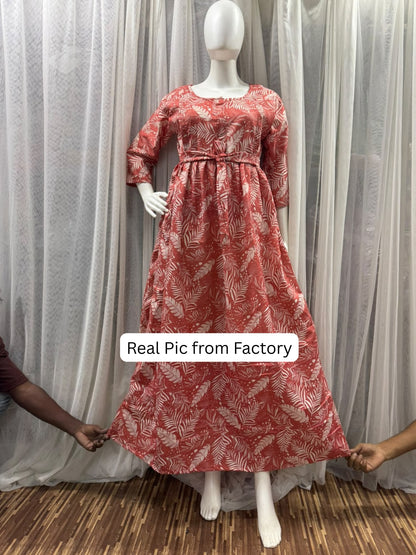 Tropical Forrest - Peach - Maternity Dress with Feeding Zips - Soft Rayon