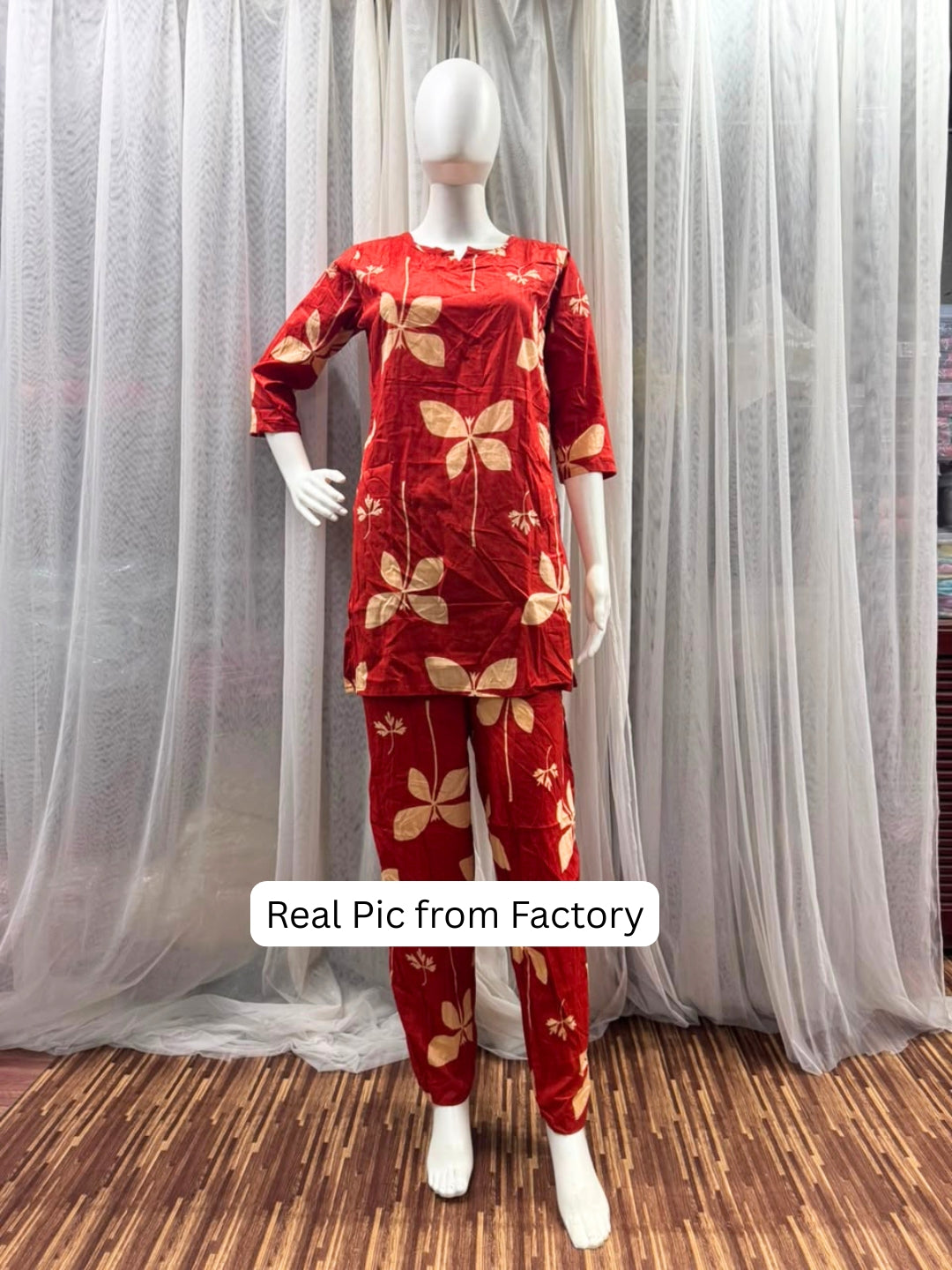 Red Motif Flower - Cord Set - Pure Cotton