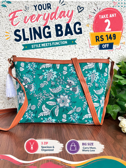 Minsk - 3 zip- Big size - Sling Bag - Sea Green Forrest