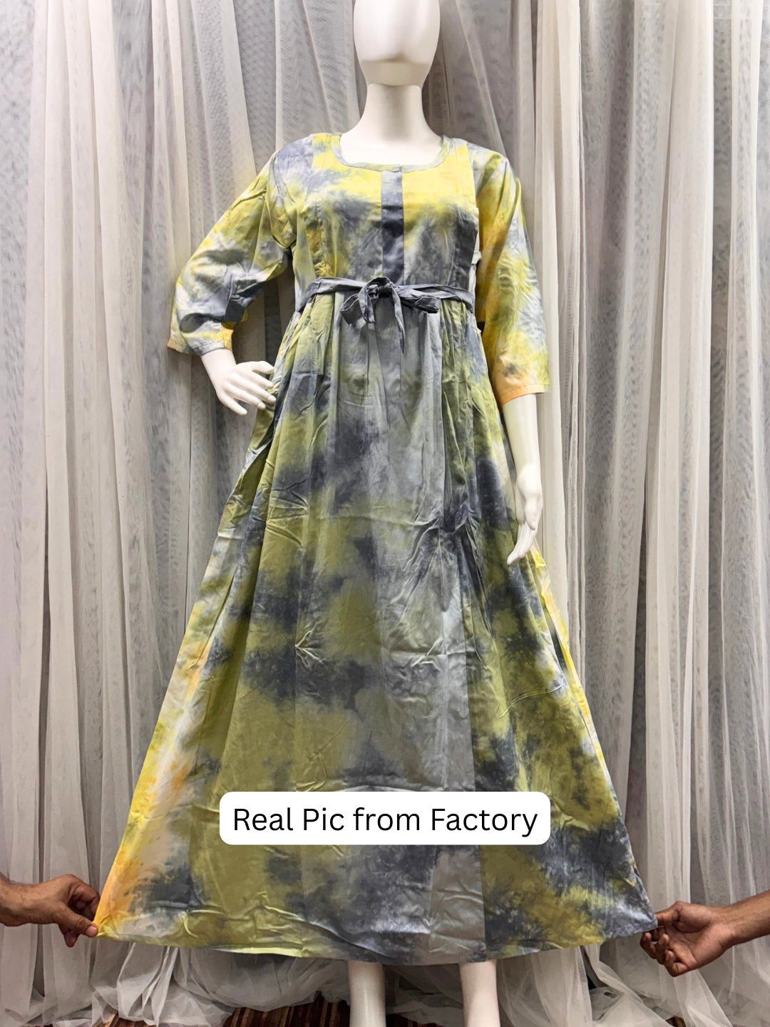 Tye Dye - Grey Green - Maternity Kurti with Feeding Zips - Soft Rayon