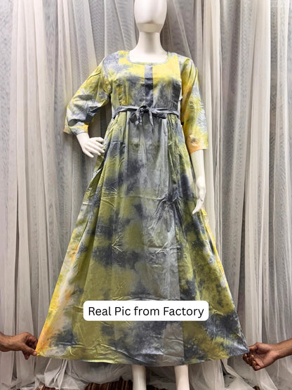Tye Dye - Grey Green - Maternity Kurti with Feeding Zips - Soft Rayon