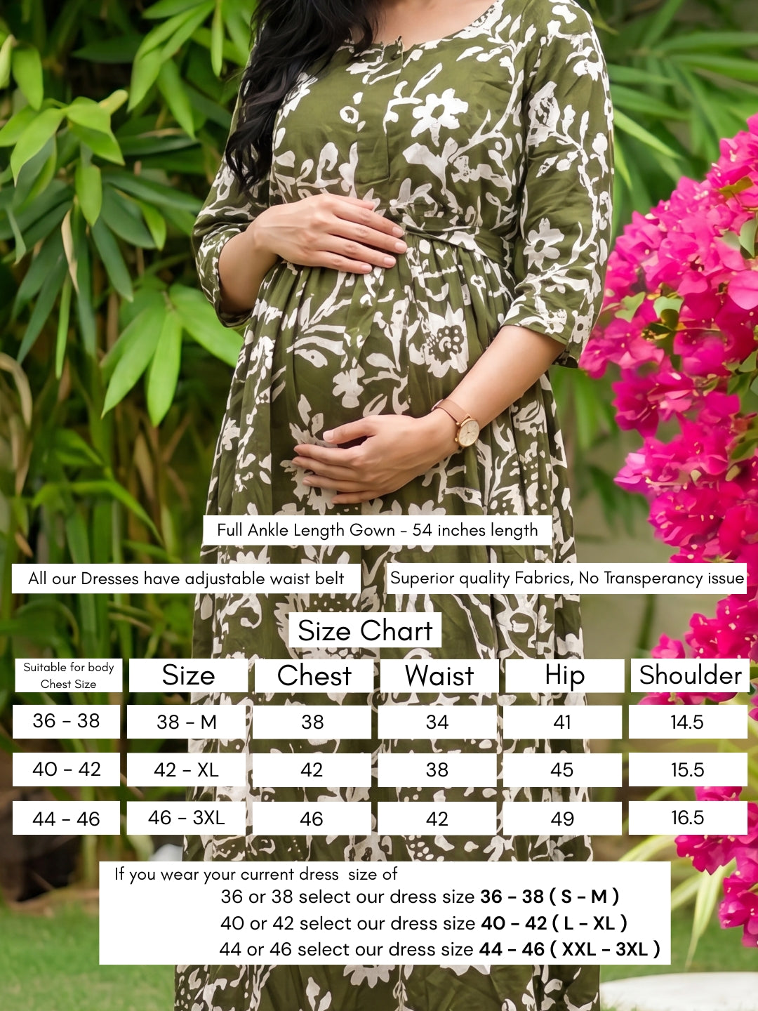 Florenza Green - Maternity Dress with Feeding Zips - Soft Rayon