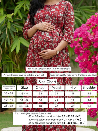 Maroon Forrest Print - Maternity Kurti with Feeding Zips - Cotton Flex - Thicker Fabric