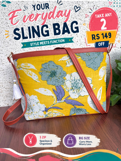 Minsk - 3 zip- Big size - Sling Bag - Mix Yellow Flower