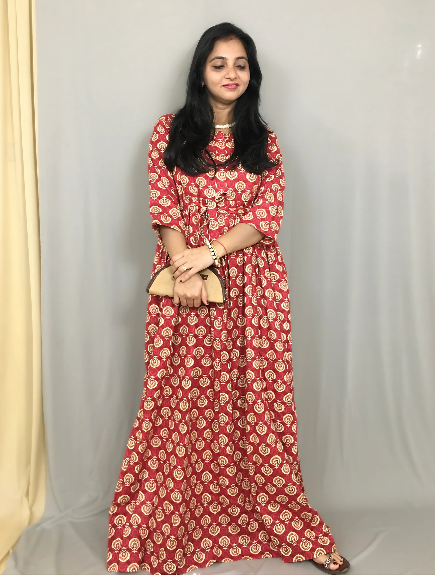 Sunflower - Red - Maternity Kurti with Feeding Zips - Cotton Flex - Thicker Fabric