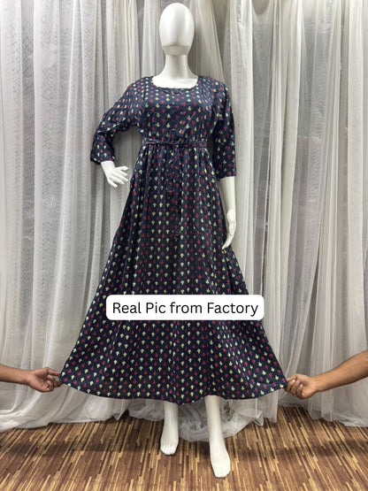 Kairavi - Blue - Maternity Dress with Feeding Zips - Soft Rayon