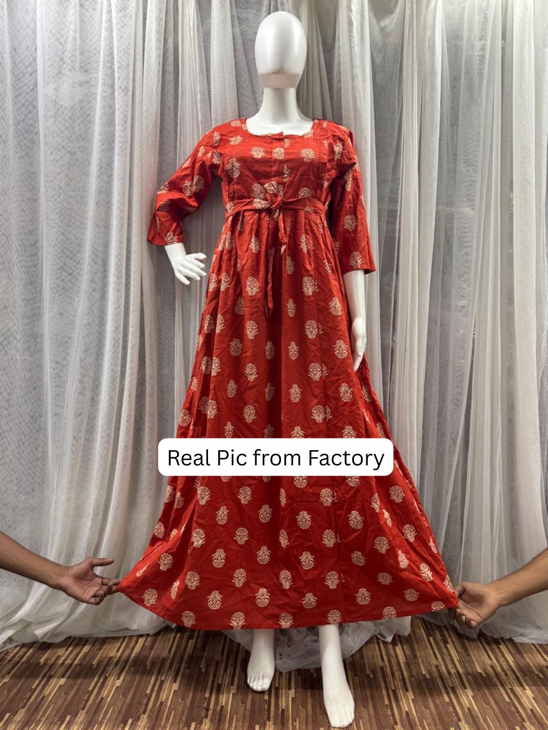 Rustic Flower - Red - Maternity Dress with Feeding Zips - Pure Cotton