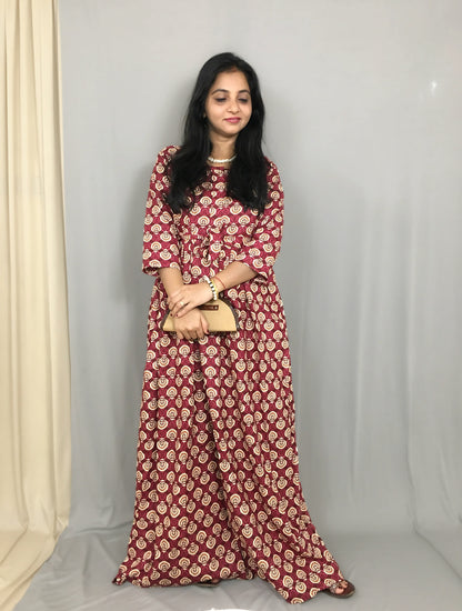 Sunflower - Wine - Maternity Kurti with Feeding Zips - Cotton Flex - Thicker Fabric